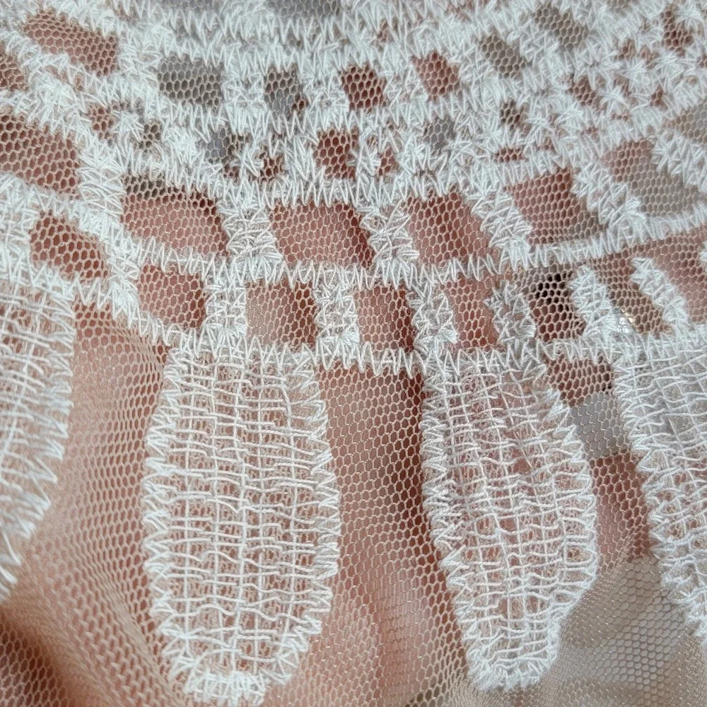 Rebellion Again Lace Mesh Kimono Cardigan Beige Women's S Boho Longline Duster